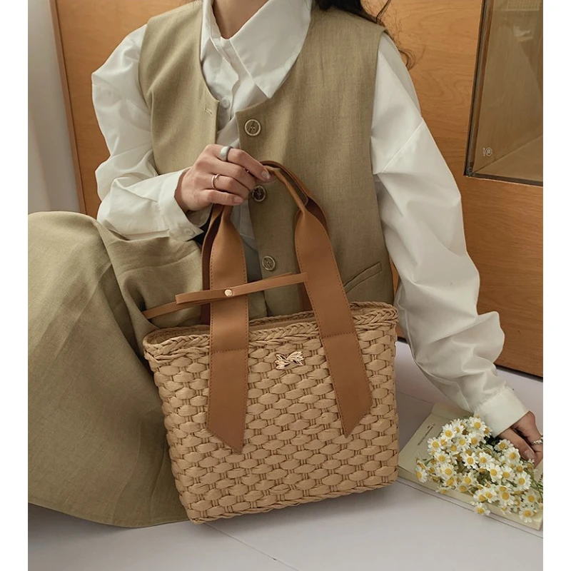 2026 Summer Beach Vacation Bohemian Hand Basket Women Casual Straw Woven Wallet Daily Outings Street Style Fashion Handbag
