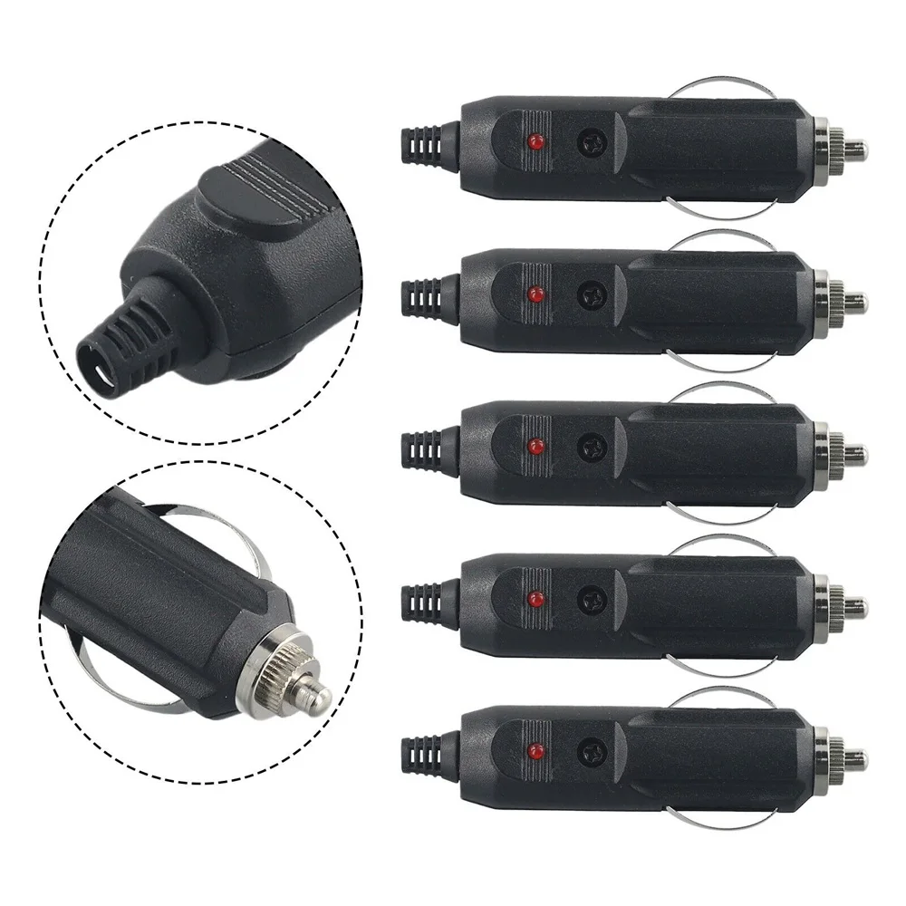 BOENKAI 5 Pack 12V Male Car Cigarette Lighter Socket Plug Connector With Fuse & Red LED 10A 120W Car Charger DIY Part