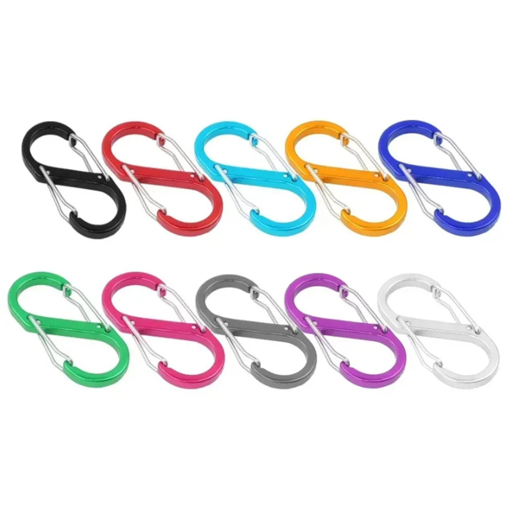 10PCS S Double Carabiner Snap Hook Set For Keys Outdoor Camping EDC Climbing Backpack Clasps Spring Keychain Karabiners Clip