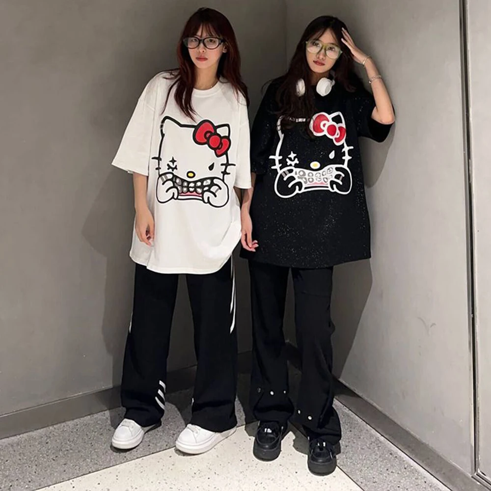 Hello Kitty Cotton T-Shirt Anime Women Kt Sanrioed Cartoon Short Sleeve Summer Cute Comfortable Couple Tops Kawaii Loose Casual