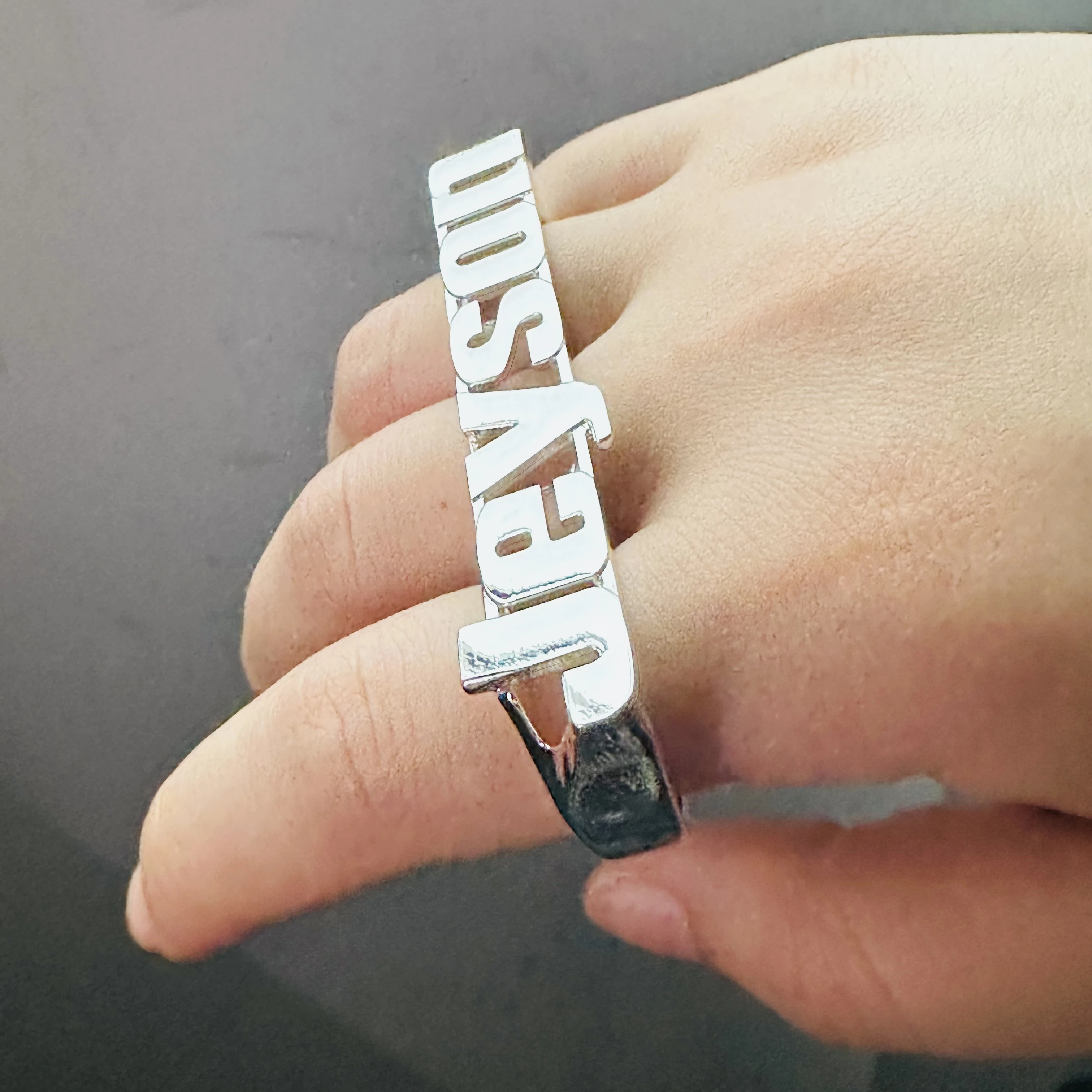 Stainless Steel Three Finger Ring Custom Name Rings Personalized 3D Name Jewelry Family Ring For Men Women Couple Gift