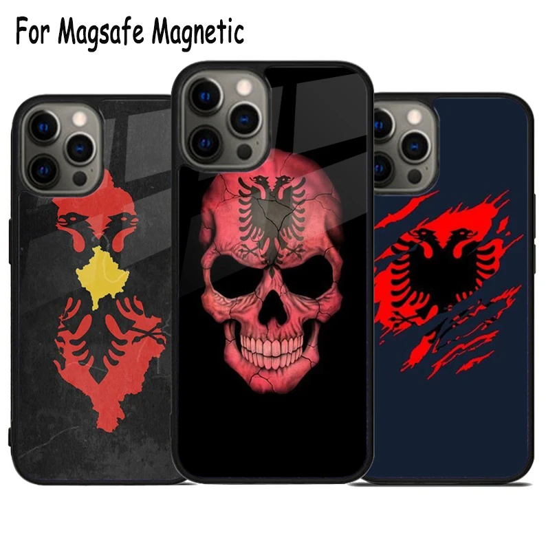 Albania Flag Eagle Wireless Charge Magsafe Phone Case For iPhone 15 16 14 13 11 12 Pro Max Plus Magnetic Bumper Cover