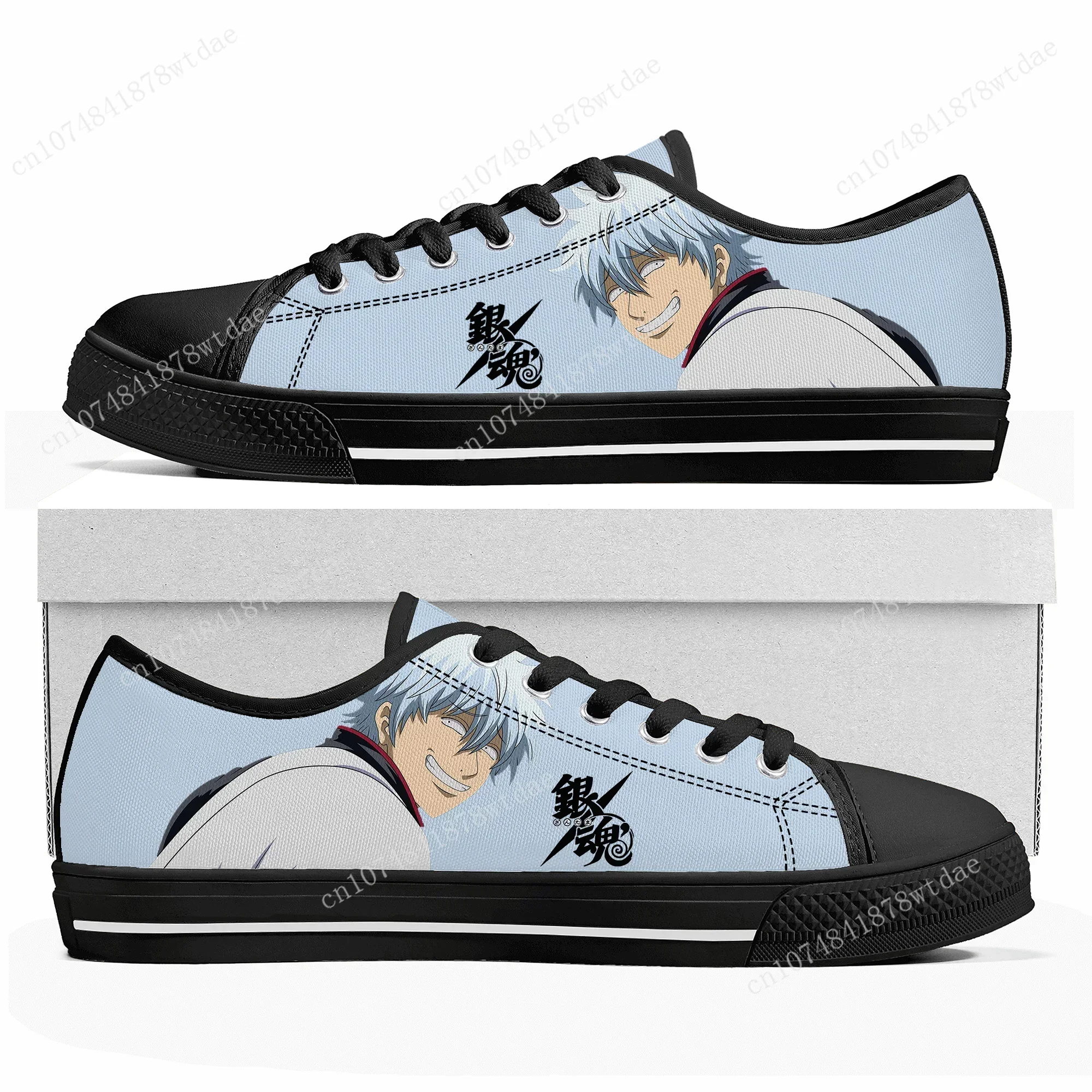 Gintama Low Top Sneakers Womens Mens Sakata Gintoki High Quality Canvas Sneaker Casual Anime Cartoon Customize Shoes