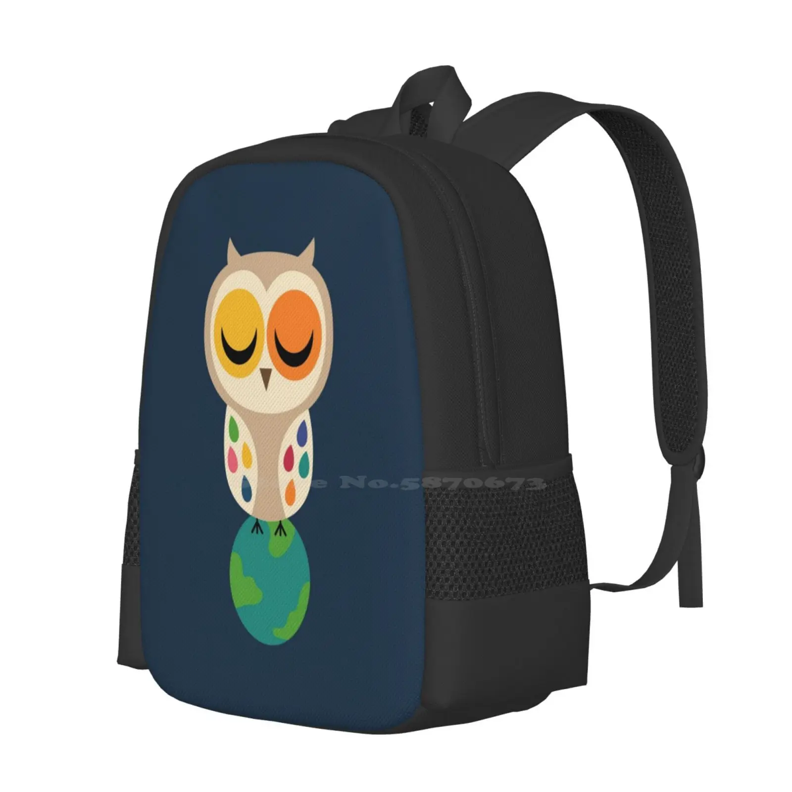 Owl Spirit Teen College Student Backpack Pattern Design Bags Owl Spirit Positive Day Night Earth Sun Moon Animals Cute Happy