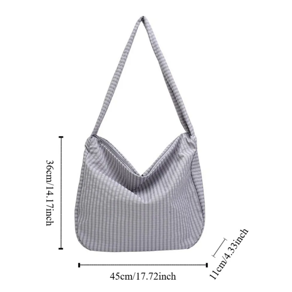 حقيبة كتف منقوشة من النايلون بلون سادة، خفيفة الوزن، سعة كبيرة، حقيبة حمل مخططة، حقائب كروس كاجوال