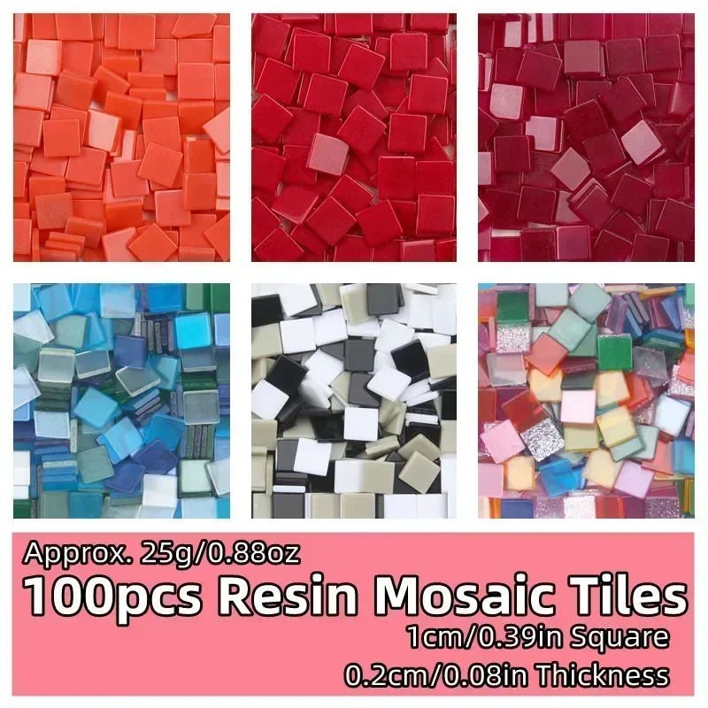 100pcs(Approx. 25g/0.88oz) 1cm/0.39in Square Resin Mosaic Tiles 0.2cm/0.08in Thickness DIY Colorful Crafts Materials