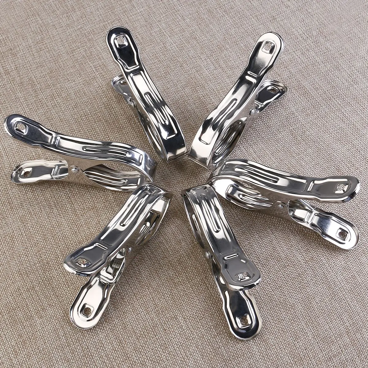 Stainless Steel Windproof Clothespins, Toalha Clips, cabides, Clipe Lavanderia, Hanging Tongs, Padrão Aleatório, 6pcs