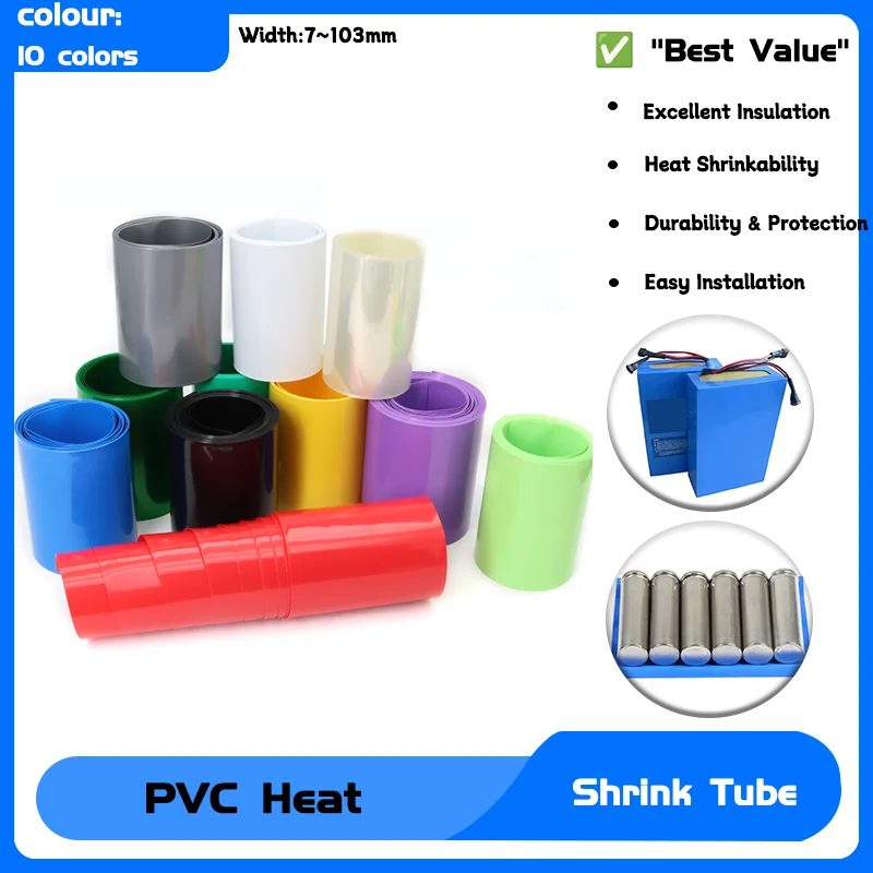 

Lipo Battery Pack Insulated Film Wrap Lithium Case Protection Width 7~103mm 18650 Cable Sleeve 1M PVC Colourful Heat Shrink Tube