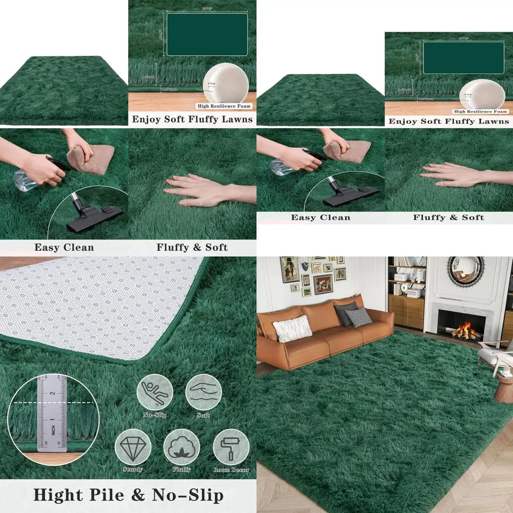 

Luxurious 8x10 Shag Rugs in Dark Green, Soft and Cozy for Living Rooms, Bedrooms, and Kids' Spaces