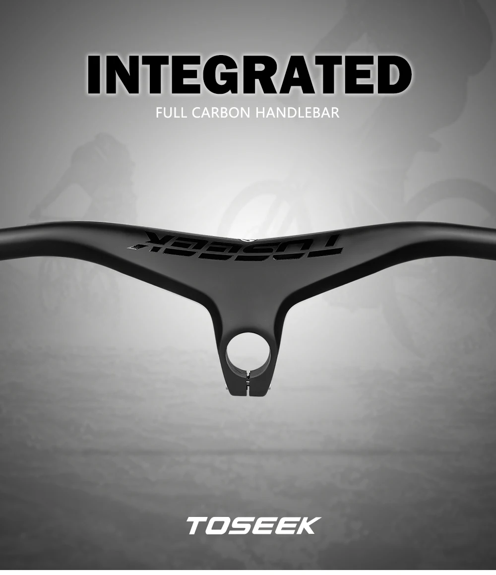 TOSEEK Mtb Handlebars And Stem 28.6mm-17Degree Carbon Integrated Handlebar For Mountain Bike 660~80070/80/90/100mm Bicycle Parts