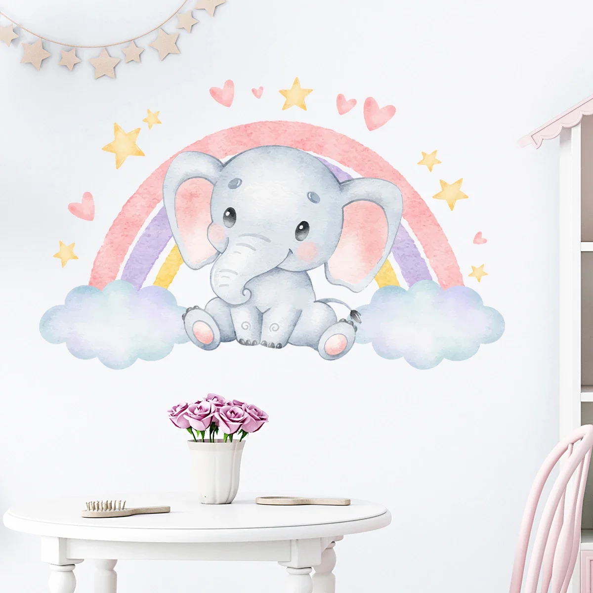 Cartoon Color Suspenders Rabbit Balloon Love Wall Stickers for Kids Room Bedroom Living Room Nursery Home Decoration Wall Decals