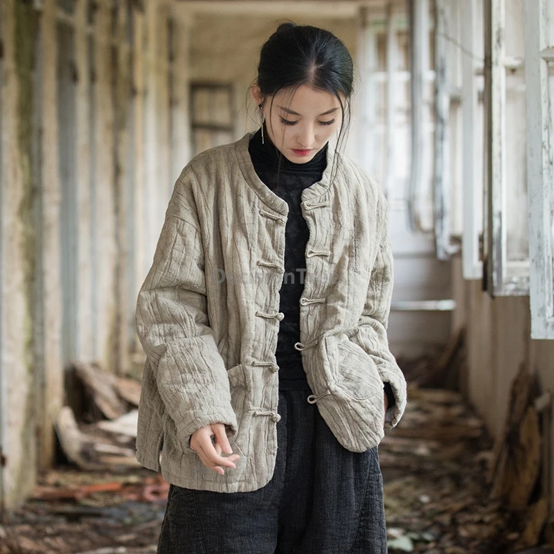 

2025 линия тай-дай зимнее стеганое хлопковое пальто улучшенное винтажное модное темпераментное пальто литература искусство китайская одежда дзен h003