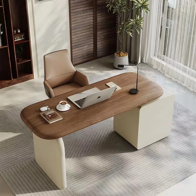 Medieval style solid wood desk  office computer desk modern simple walnut color desk thickened