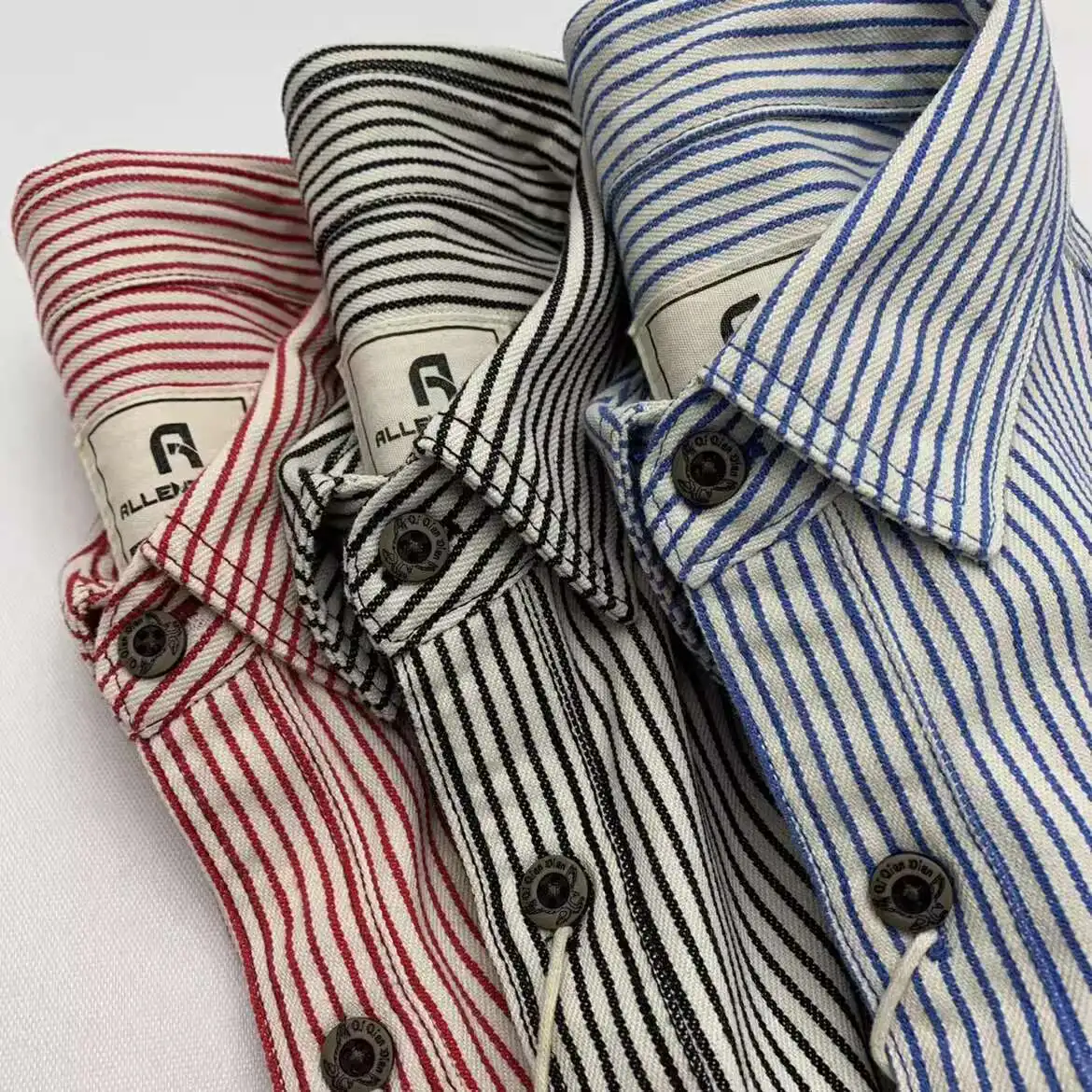 Japanese Style Amekaji Youth Workwear Shirt Male Heavyweight Cotton Colorful Striped Loose Long Sleeve Cargo Shirt for Men