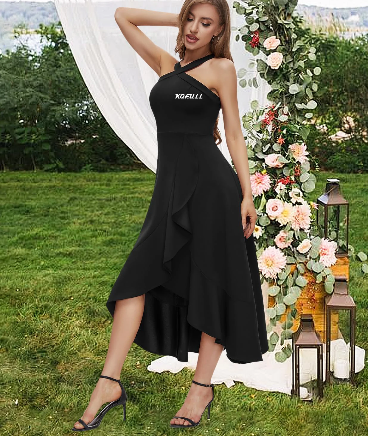 Women Wedding Dresses Porm Formal Wedding Bridesmaid Dress Ruffled Maxi Hi-Lo Evening Party