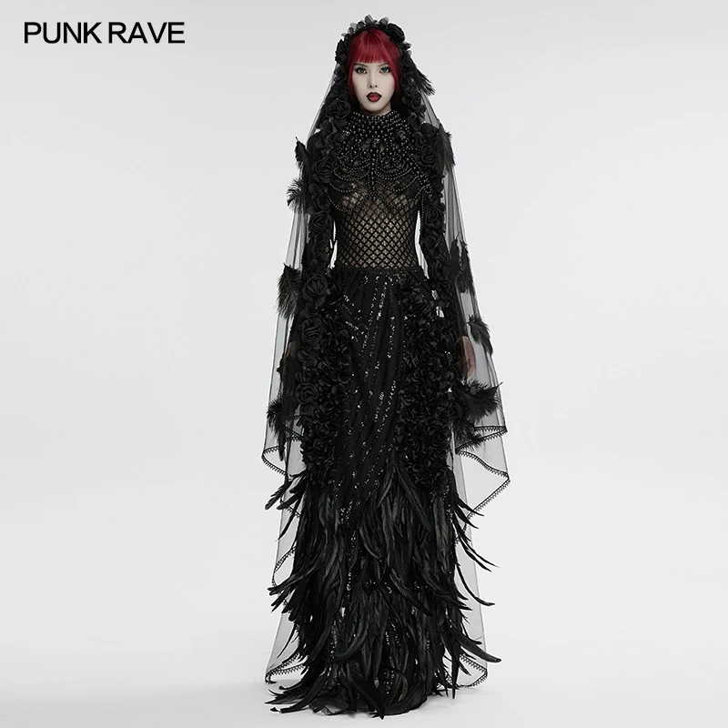 PUNK RAVE Women's Gothic Dynamic Ethereal Featherlightweight Veil 3D Roses Sexy  Bright Exquisite Lace Hem Halloween Accessories