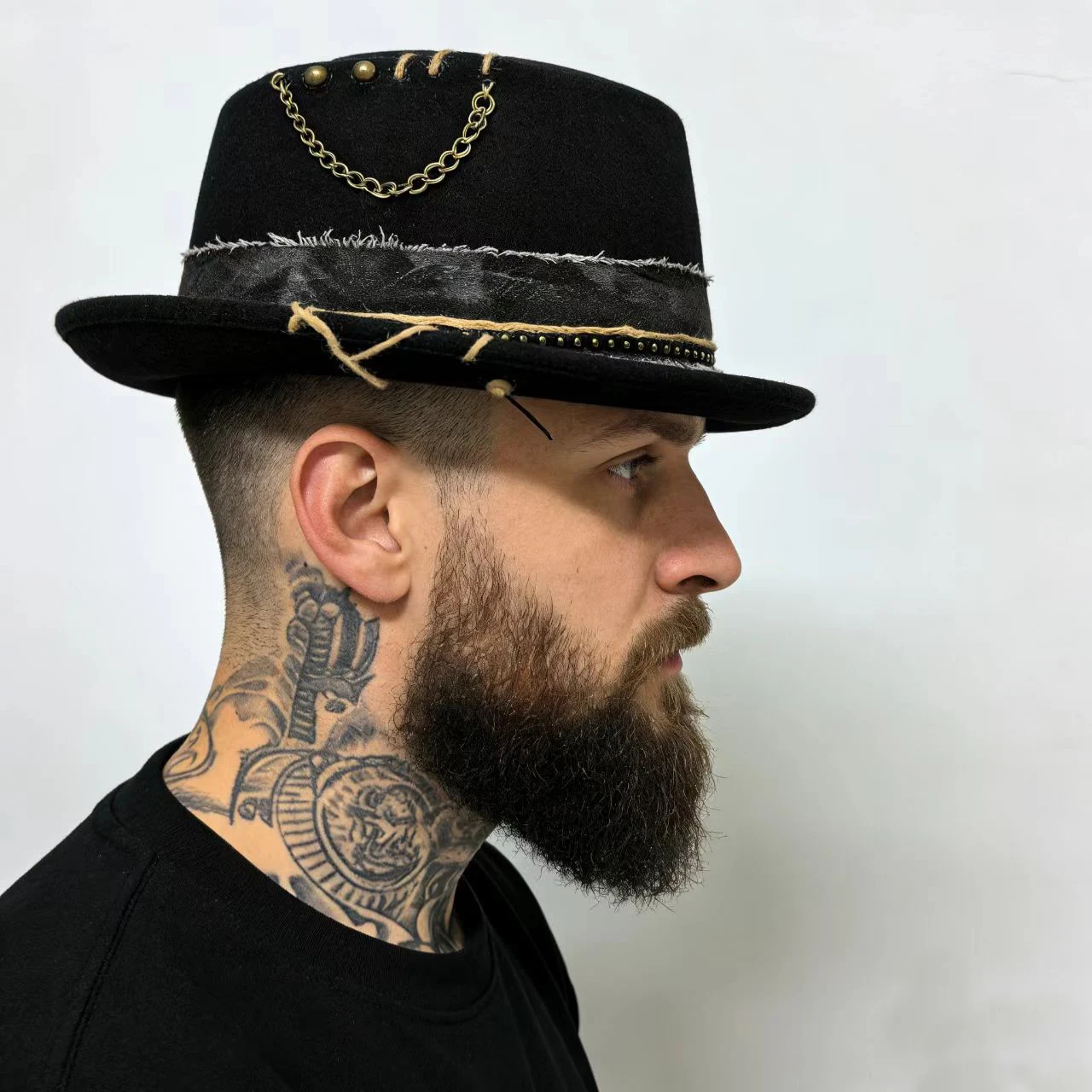 Fashion Men Black Pork Pie Hat Handmade Fedora Hat Trilby Fascinator Hat Pop Church Hat Can Adjusted Size
