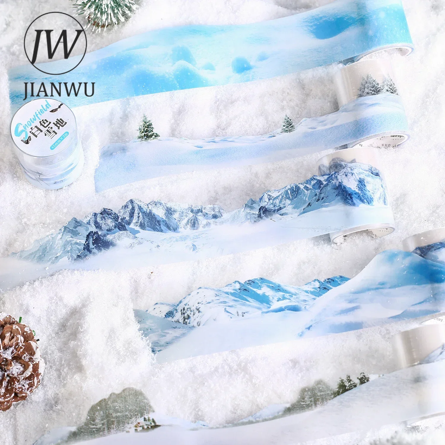 JIANWU 45mm*200cm Snow Field Series Vintage Winter Mountain Landscaping Material Collage PET Tape Creative Journal Stationery