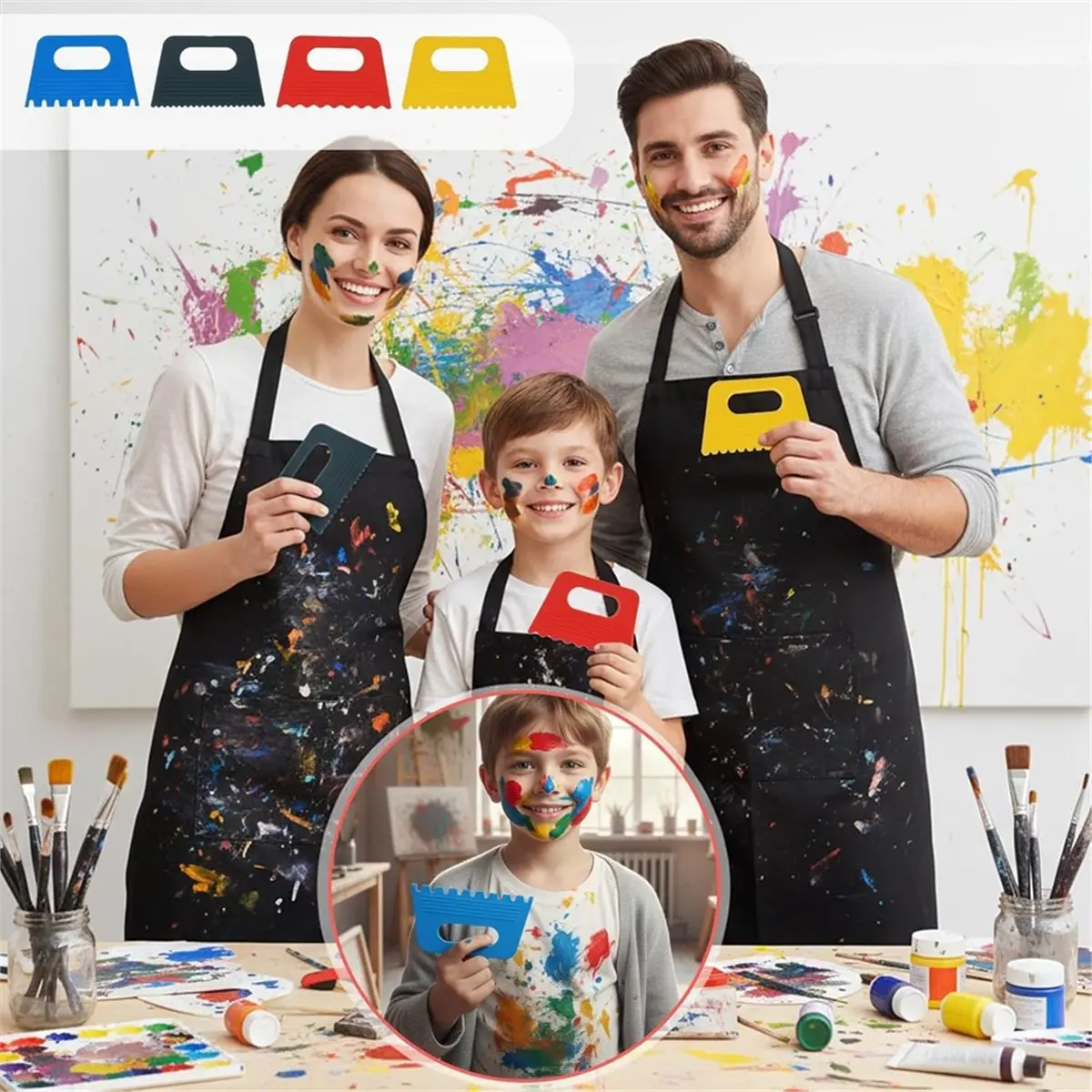 AA14 8PCS Plastic Paint Scraper Tool with 3PCS Scrapers, Paint Scrapers DIY Graffiti Oil Painting for Plaster for Texture Art