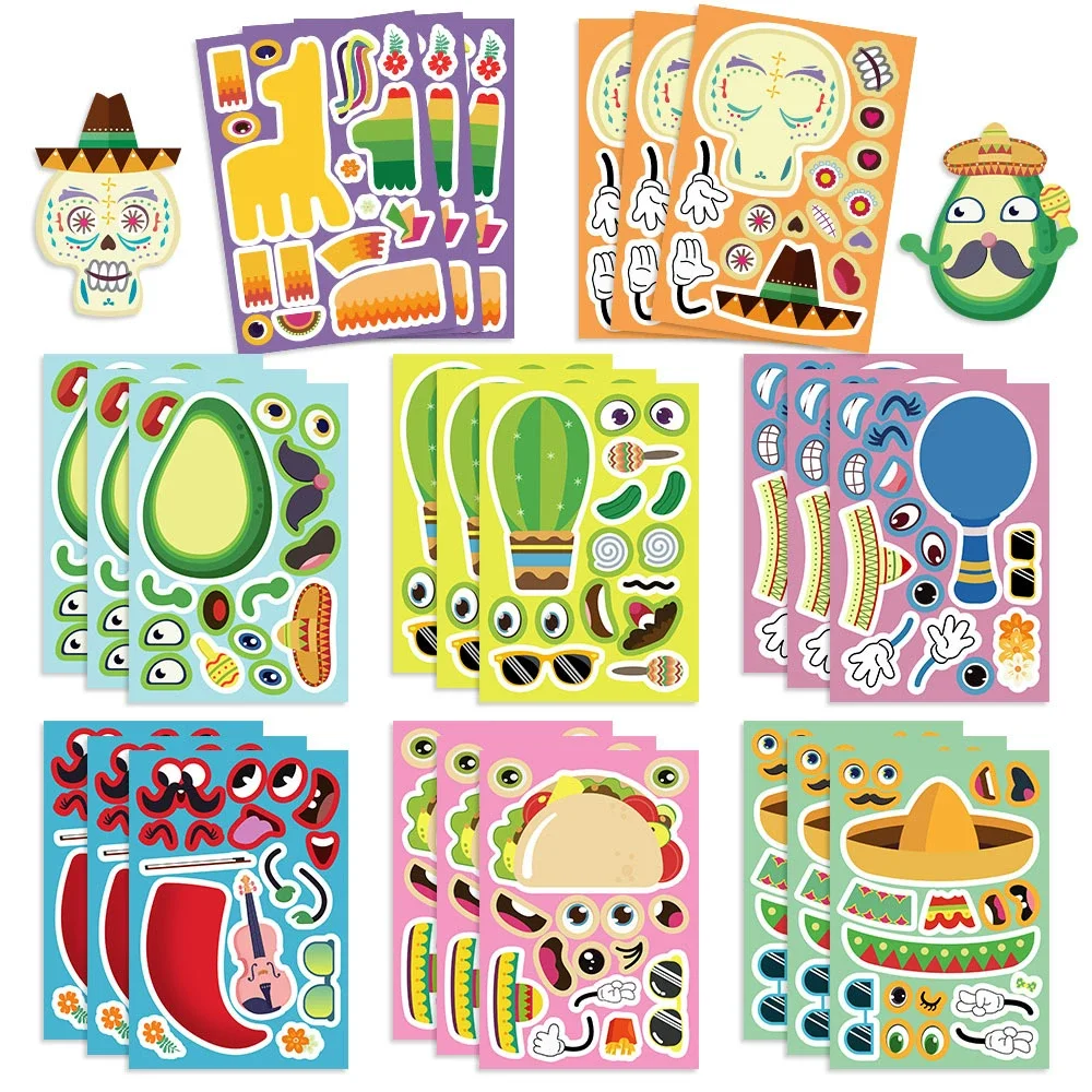 8/16Sheets Mexican Carnival Puzzle Stickers PVC Material Personalized DIY Refrigerator Scrapbook Waterproof Decorative Stickers.