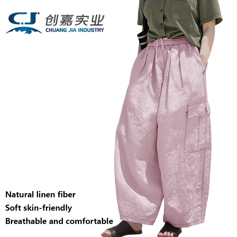High Quality Linen Women's Nine-point Pants Spring and Autumn Straight Pants Outdoor Tourism Hiking Jogging Casual Pants Loose