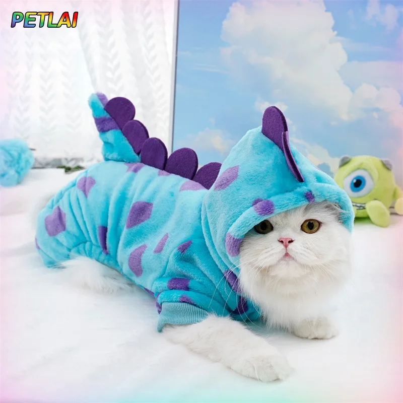 

Cat winter cartoon dinosaur Flannel transformation costume Teddy dog cute four-legged cotton coat for protection against cold