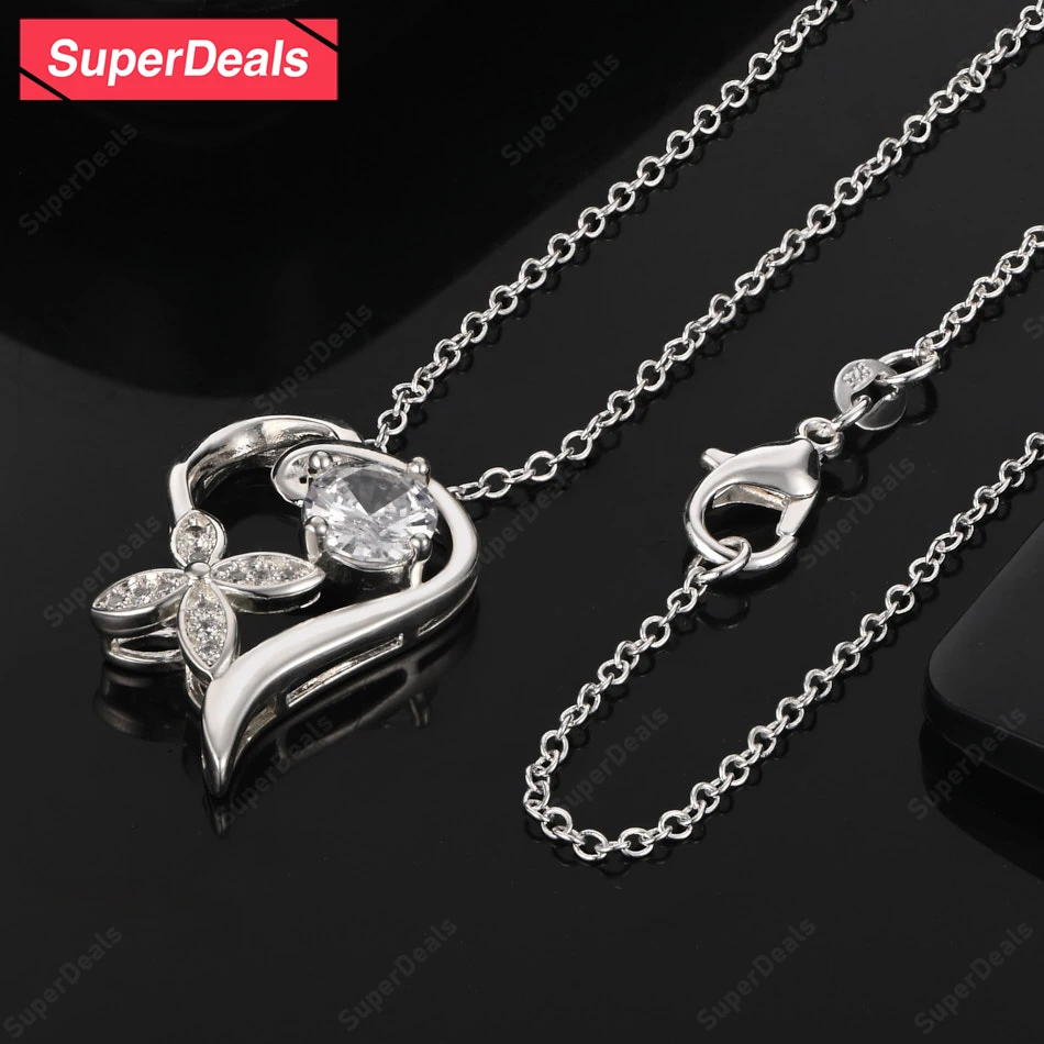 

SuperDeals AAA Zircon 925 Sterling Silver Heart Pendant Necklace High-Quality Elegant Jewelry Women Charm Engagement Party Gifts