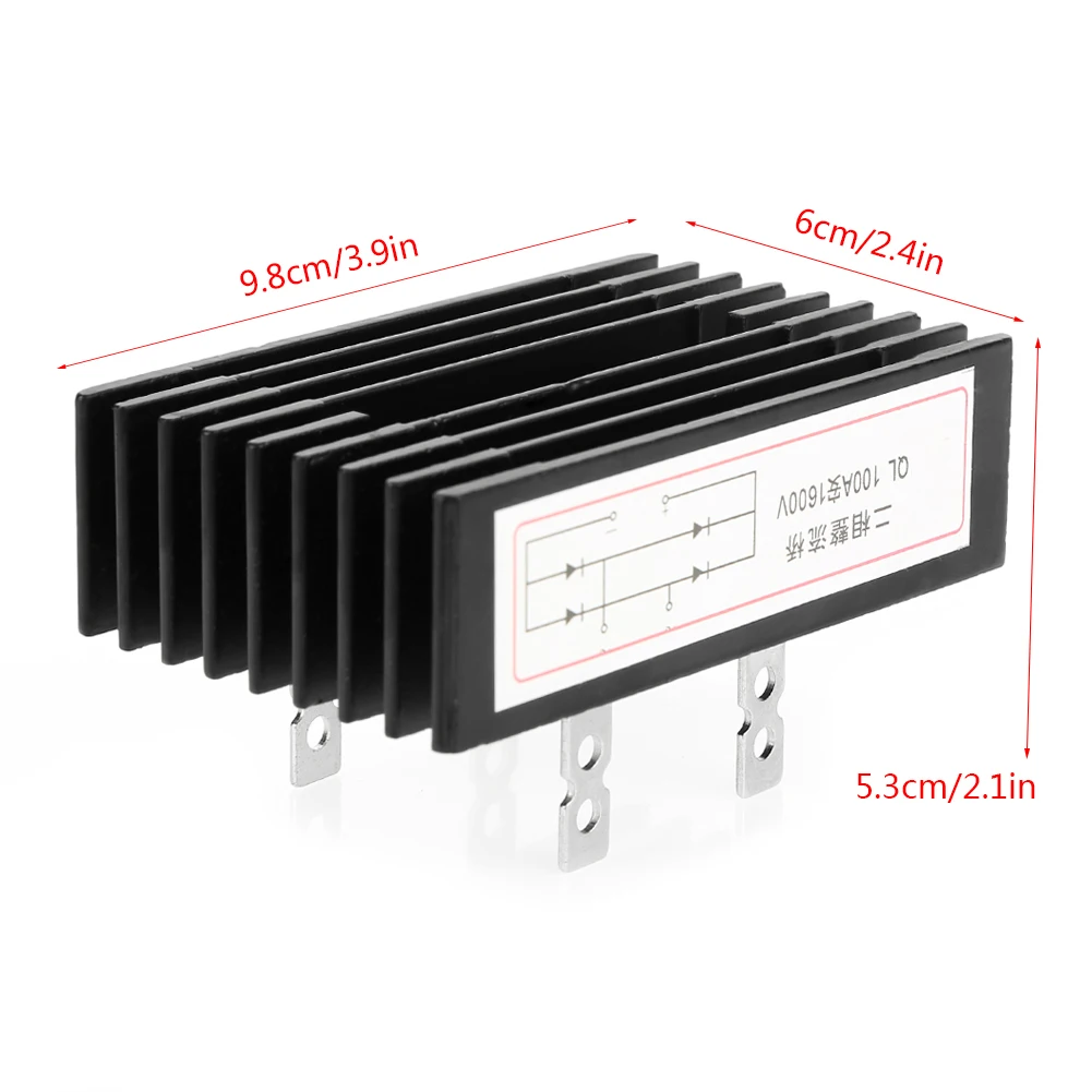 مقوم جسر الصمام الثنائي مقوم الجسر 2-Phase 100A Amp 1600V الجهد 2-Phase Diode Bridge المعدل عالي الطاقة أسود