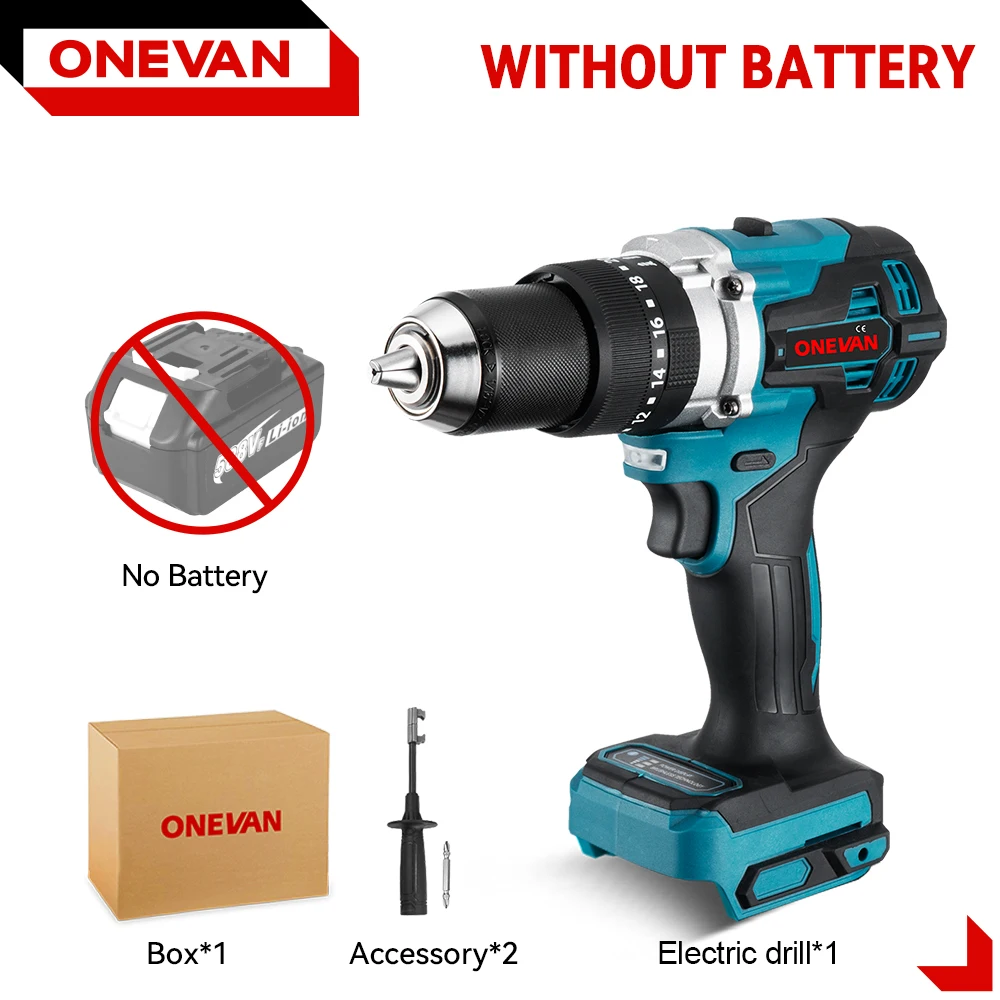 ONEVAN 1500W Borstelloze Elektrische Klopboormachine 650NM Accuschroevendraaier Platen Bodem Houtbewerking Tool Voor Makita Batterij Pin
