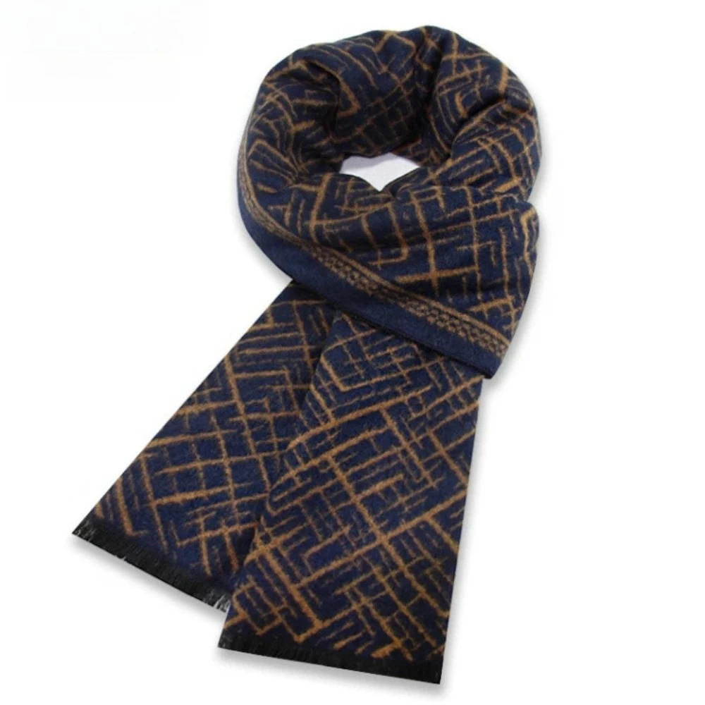 New Men's Scarf Wool Blend Winter Warm Scarf Classic Plaid Stripe Long Pashmina Wraps Outdoor Warm Black Grey Man Muffler Gift