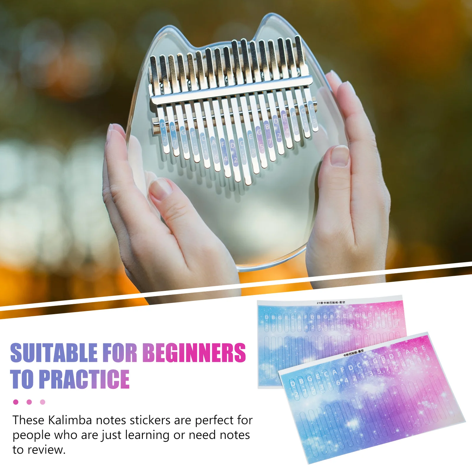 

2Pcs Kalimba Thumb Piano Sticker Clear Colorful Note Labels Easy to Read Lightweight Beginner Practice Teaching Aid