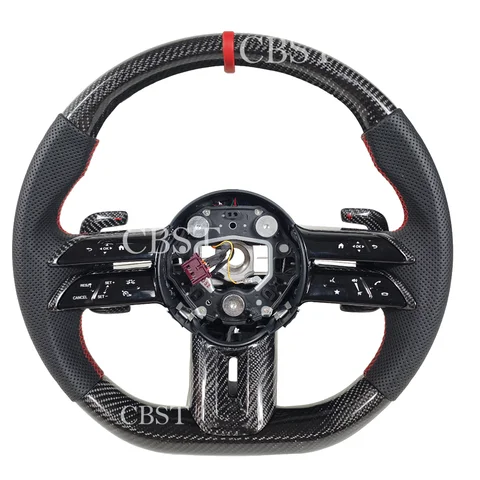 3K Carbon AMG Steering Wheel for Mercedes W206 A45 C45 C63 E63 S63 CLS CLA GLA GLC GLS AMG 2021~2025  Plug & Play Paddle