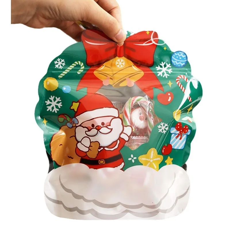 1/10pcs Christmas Gift Bag For Candy Chocolate Cookie Nougat Biscuit Packing Gift Tree Santa Zipper Bags For Navidad Christmas