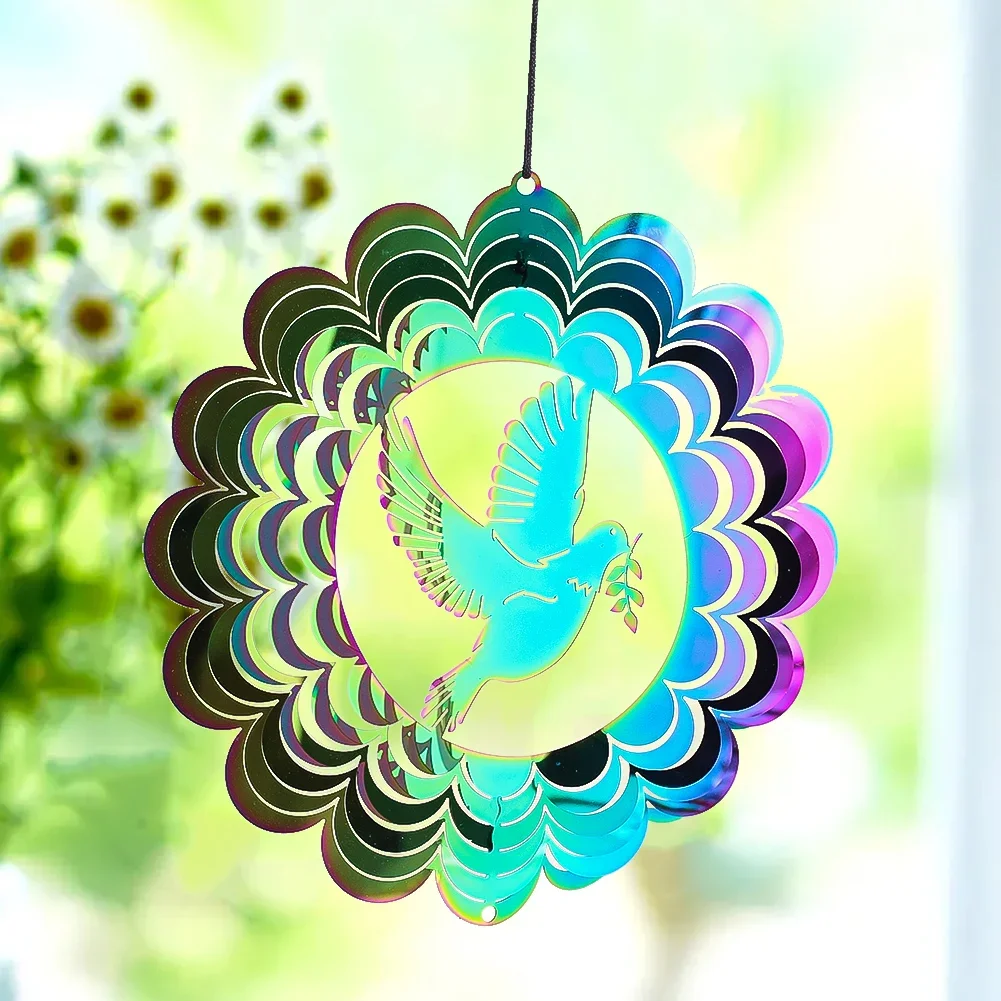35pcs Pigeon Bird Wind Spinner Hanging 3D Gradient Peace Dove Olive Branch Flowing Whirligigs Wind Catcher Windmill Garden Decor