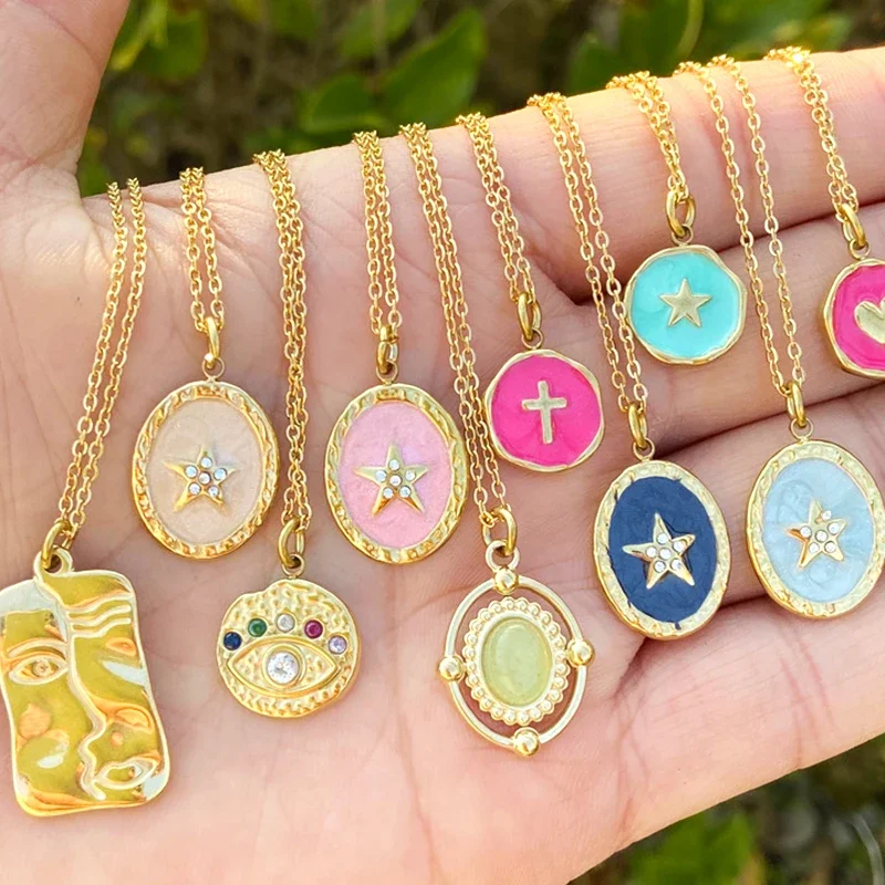 Star Pendant Necklace Bohemian 14K Gold Plated Chain Necklaces Luxury Stainless Steel Necklace for Women Trend 2022 Jewelry