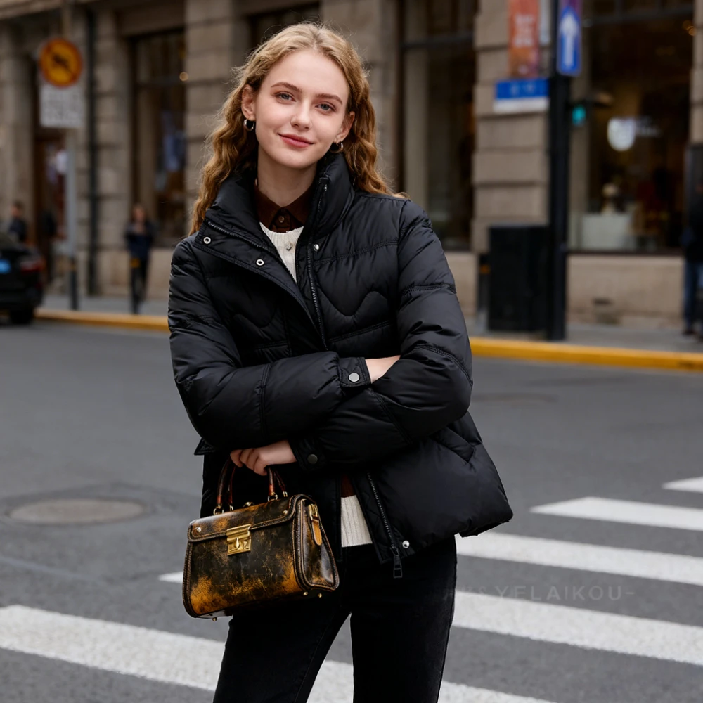 Down Coat Puffer Jackets Women Winter Stand Collar Pockets Zipper Covered Button Outerwear Female Overcoat Parkas Office Lady