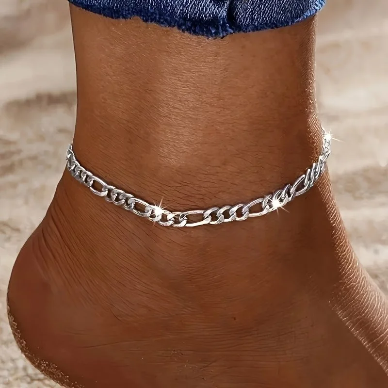High quality stainless steel Silvery anklet, anti-fading, light luxury fashion elegant unisex, easy to wear and take off and ele