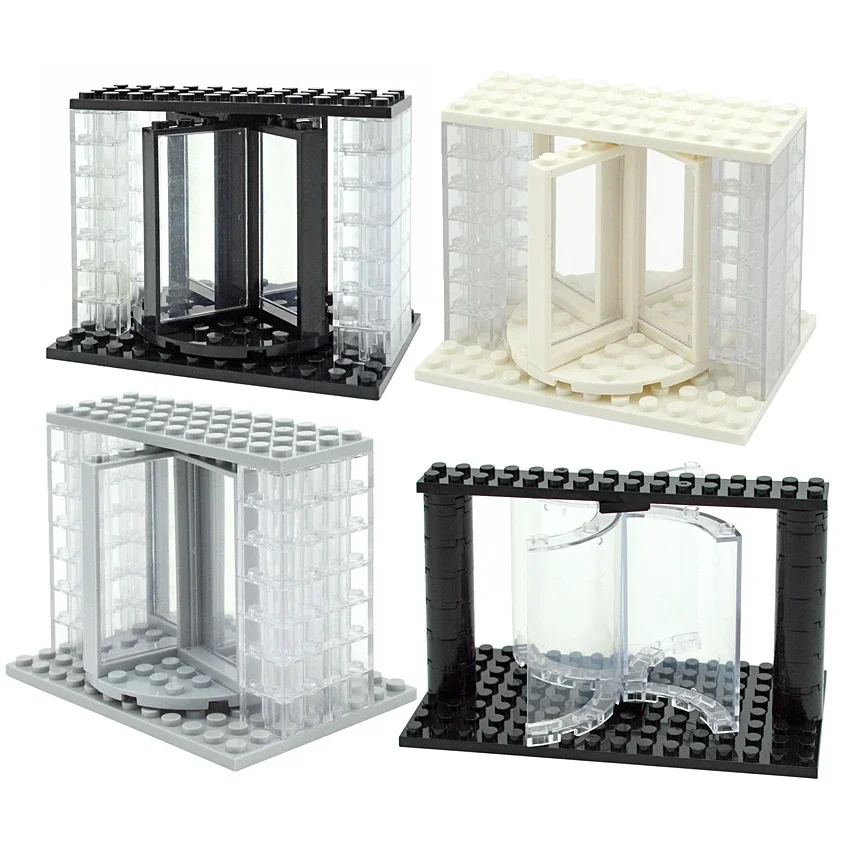 MOC City House Bricks Mall Hall Transparent Revolving Door Set DIY Building Blocks 60596 85941 30562 Creative Toys for Children