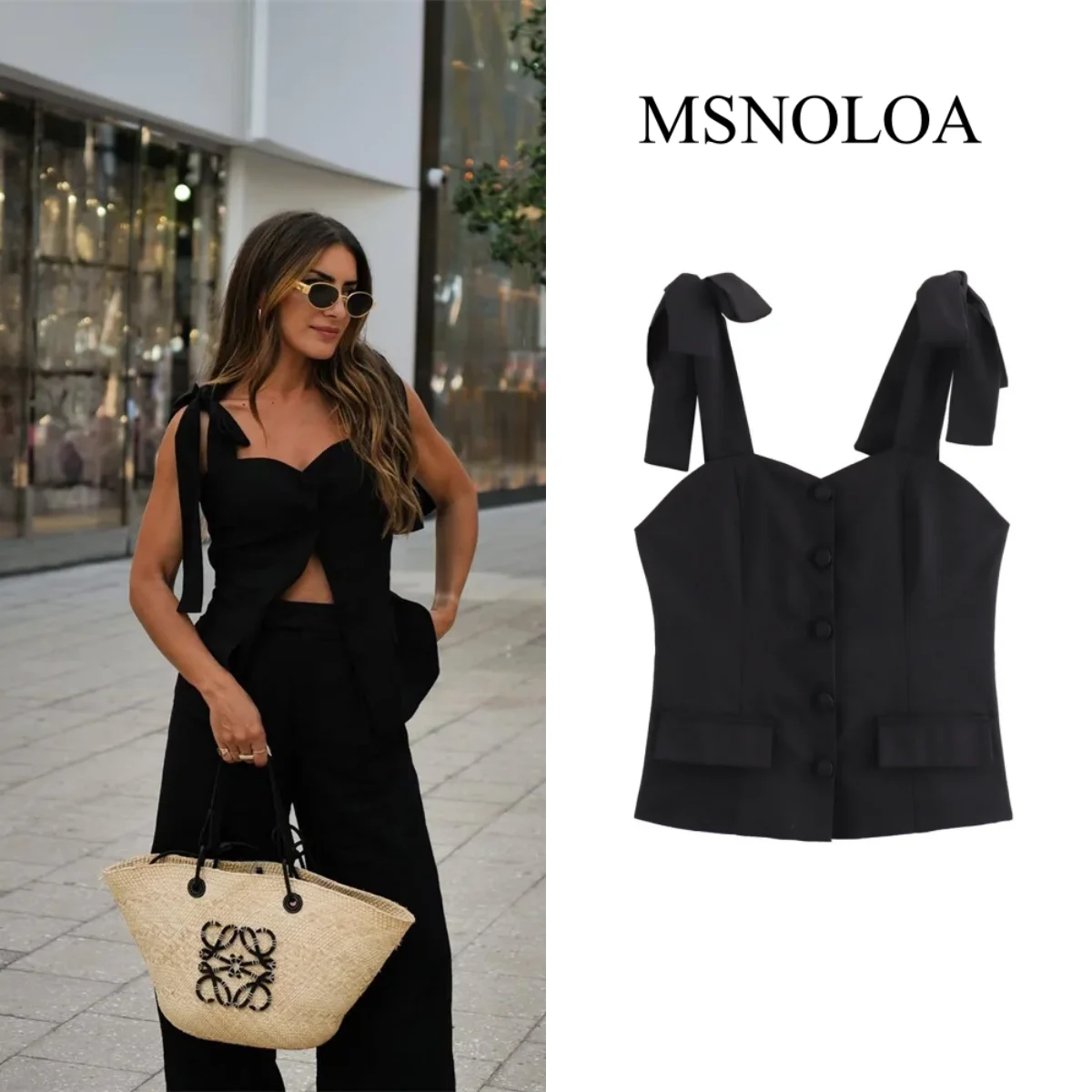 

2024 Summer New Product Women's Fashion Versatile Sexy Slim Fit Tie Suit Slim Strap Bra Top