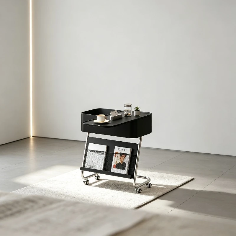 Italian Minimalist Mobile Side Table, Rolling Nightstand Organizer with Casters, Space-saving Stand Trolley for Small Bedroom.
