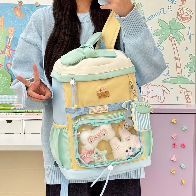 Trendy Large Capacity School Backpack for Girls Commuting Shoulder Bag Youthful Style Double Layered Zipper Canvas Material