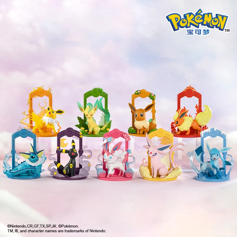 Anime Pokémon Genuine Licensed Blind Box Series Run! Eevee Kawaii Mini Model 9pcs/set Room Decorated With Kids Toy Birthday Gift