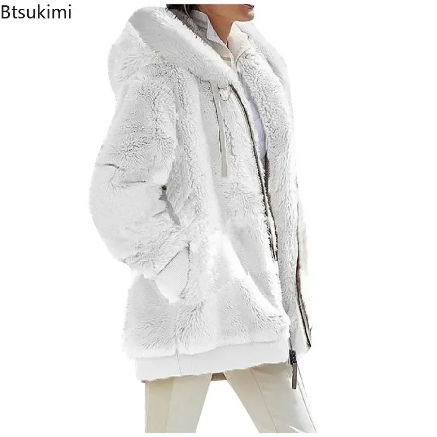 Dámská ležérní teplá bunda, podzimní a zimní, s kapucí a zipem, silná bunda, nadměrná velikost, dámská kašmírová fleecová bunda, jednobarevné kabáty, velikost S-5XL - náhled 6