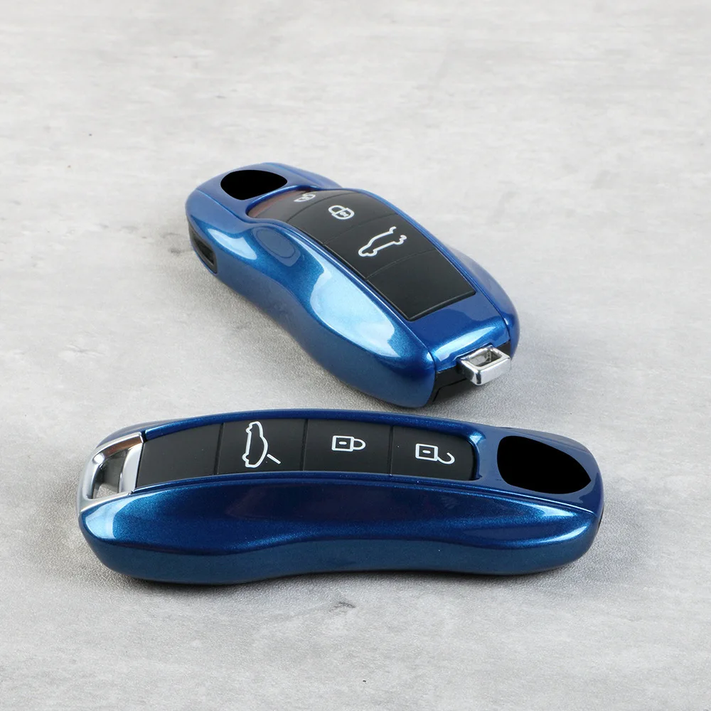 Sapphire Blue For Porsche Cayenne Macan 911 Boxster Cayman Panamera Fit 3 4 Button Remote Car Key Case Cover Holder Accessories