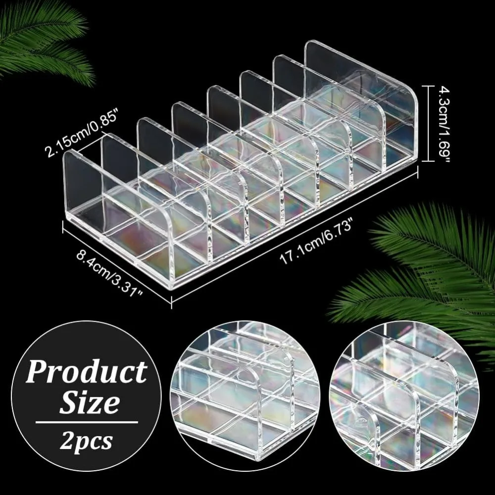 2 Pcs Eyeshadow Palette Makeup Organizers, 7 Grids Clear Acrylic Desk Organizer Divided Vanity Organize Holder for Drawer