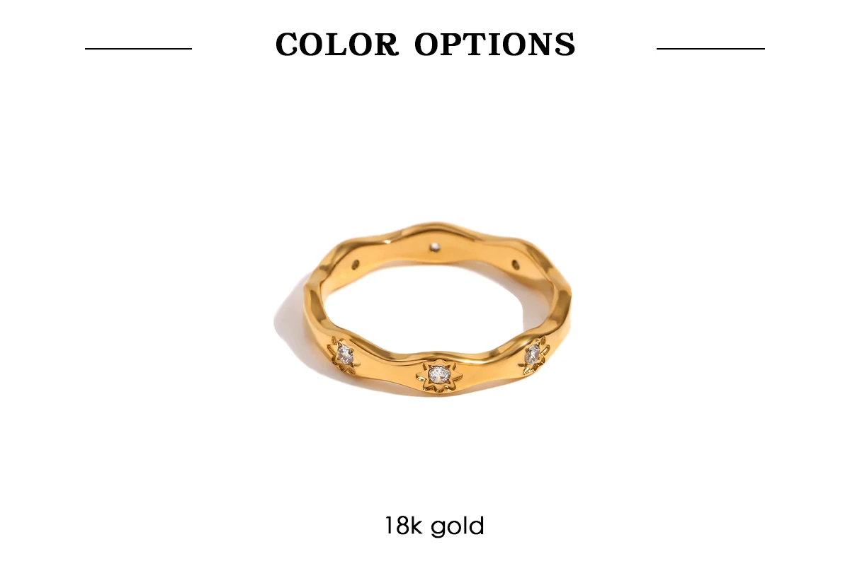 E.B.belle Strass Acht Granne Stern Welle Form Ring Edelstahl 18k Gold Überzogene Exquisite Frauen Schmuck Für Party Dating – Detail 3