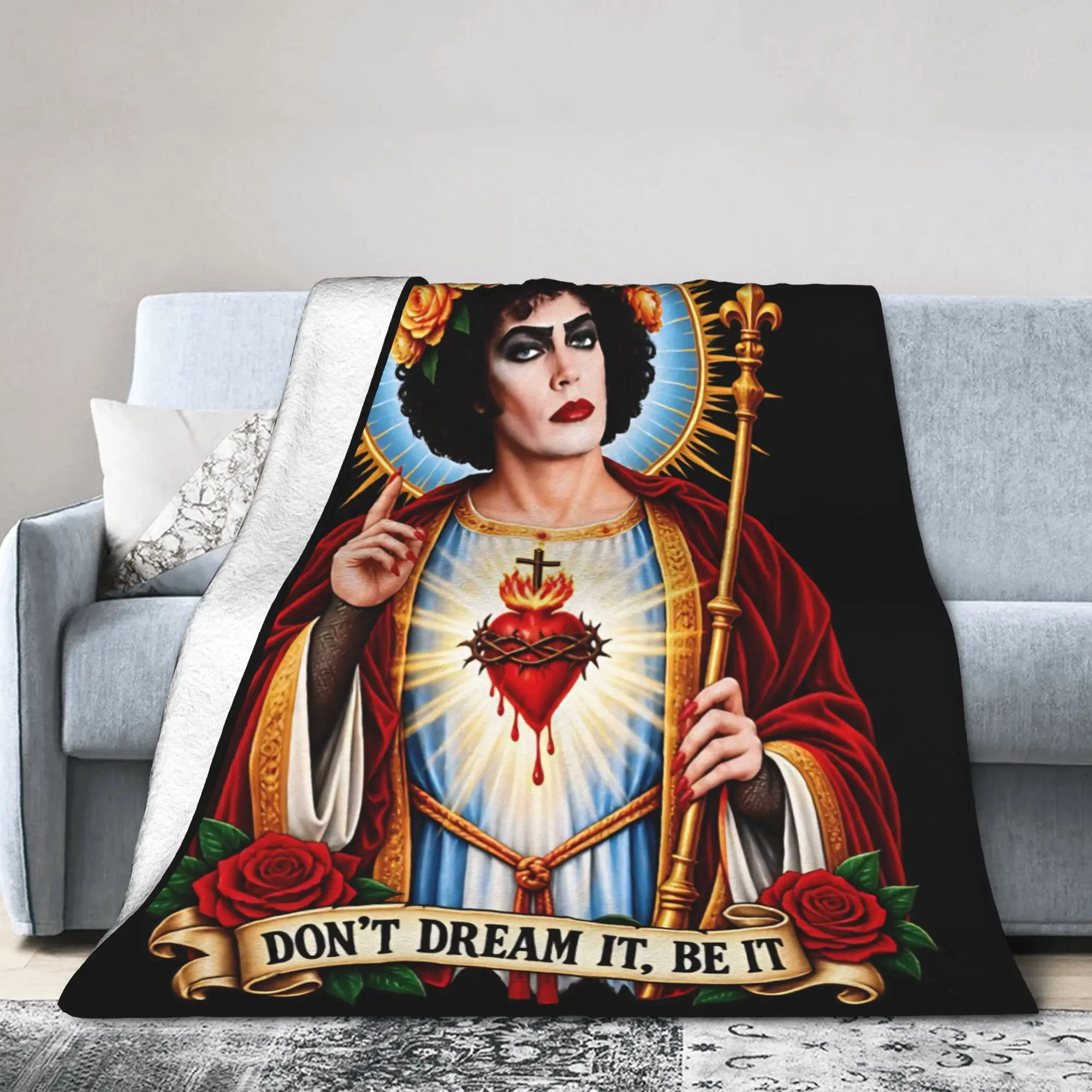 RIP Tim Curry 1946-2026 Plush Blankets Frank The Rocky Horror Picture Show Funny Throw Blankets for Home Plush Thin Quilt