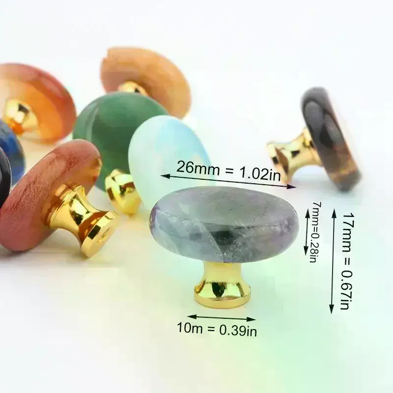 1 Set Jewelry Box Drawer Door Knob Cupboard Dressing Cabinet Pulls Crystal Agate Stone Handle Circular Furniture Handle