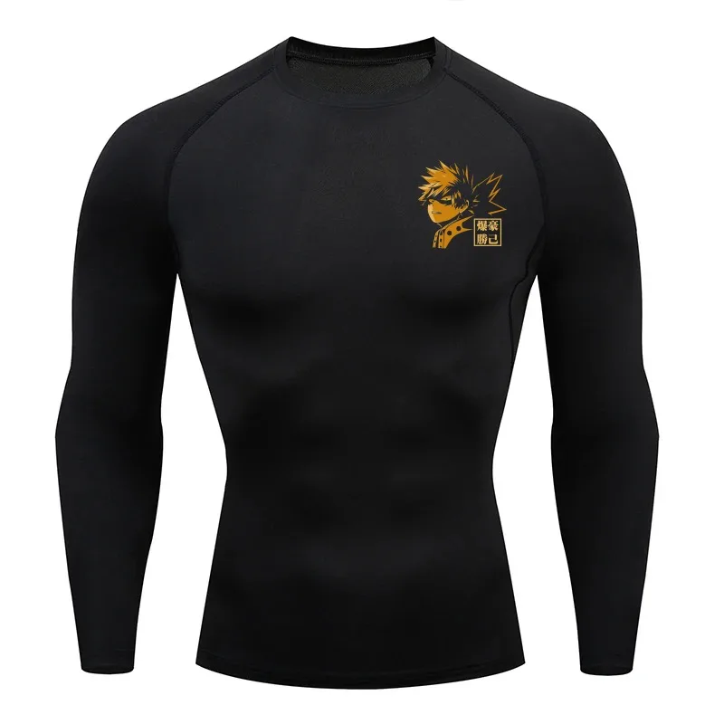 Herren-Kompressionsshirt für Workout, schnell trocknend, mit Katsuki Bakugo-Aufdruck, atmungsaktiv, schweißabsorbierend, Fitness-T-Shirt, schweißbeständig