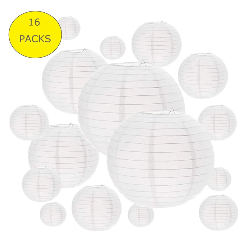 

16 Pcs White Paper Lanterns Decorative, Chinese/Japanese Hanging Round Paper Lanterns Decorations for Wedding, Bridal Shower